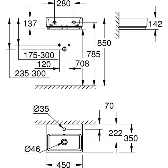 Grohe Handwaschbecken Cube Keramik 39483 45cm PureGuard Alpinweiß, 3948300H – Bild 3