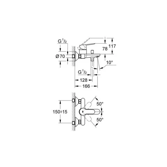 Grohe Einhand-Wannenbatterie BAUEDGE DN 15 Chrom – Bild 2