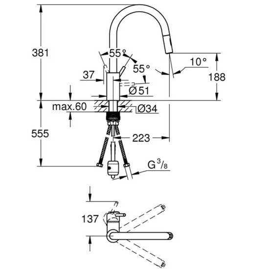 Grohe Einhand-Spültischbatterie CONCETTO DN 15, Hoher Auslauf Herausziehbare Dual Spülbrause Chrom – Bild 2
