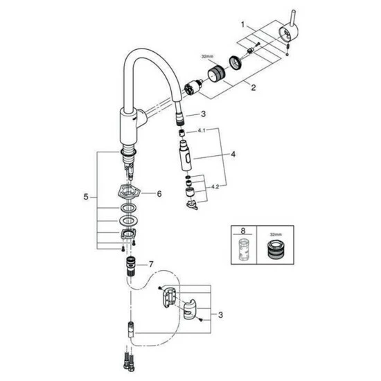 Grohe Einhand-Spültischbatterie CONCETTO DN 15, Hoher Auslauf Herausziehbare Dual Spülbrause Chrom – Bild 7