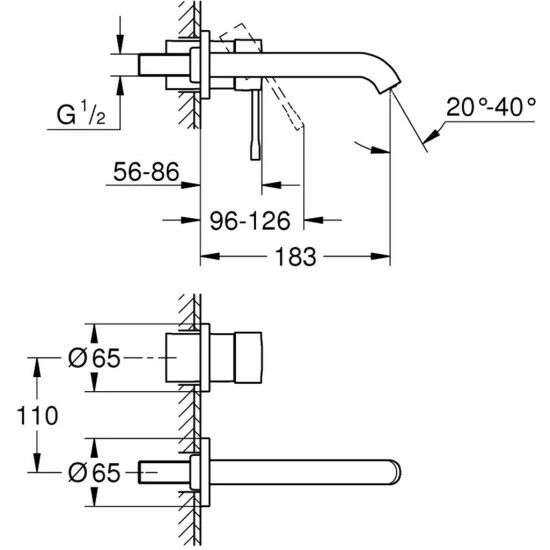 Grohe 2-Loch-Waschtischbatterie ESSENCE Ausladung 183 Mm, Fertigmontageset Für 23571000 Chrom – Bild 2