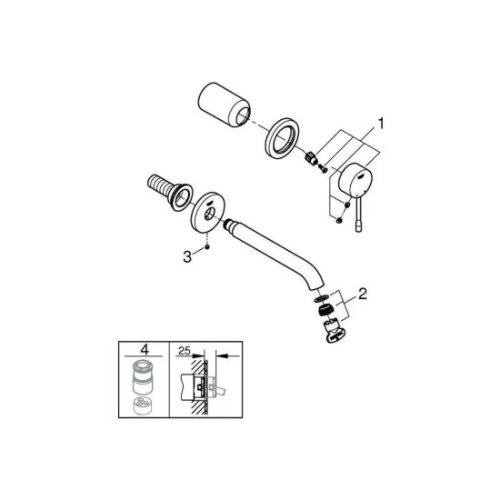 Grohe 2-Loch-Waschtischbatterie ESSENCE Ausladung 183 Mm, Fertigmontageset Für 23571000 Chrom – Bild 4