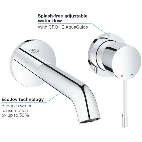 Grohe 2-Loch-Waschtischbatterie ESSENCE Ausladung 183 Mm, Fertigmontageset Für 23571000 Chrom – Bild 8