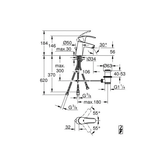 Grohe Einhand-Waschtischbatterie EUROSMART DN 15, S-Size, Niederdruck Chrom – Bild 2