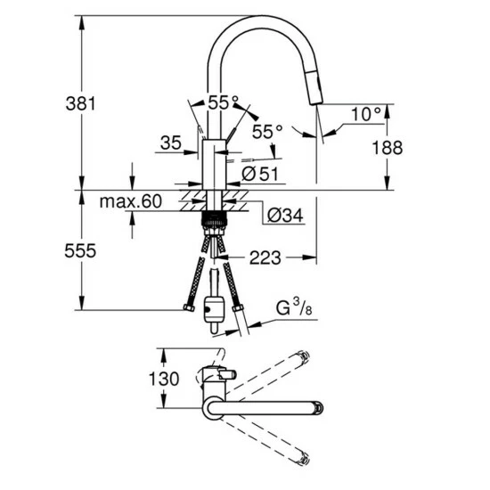 Grohe Einhand-Spültischbatterie EUROSMART COSMOPOLITAN DN 15, Hoher Auslauf Mousseur Chrom – Bild 3