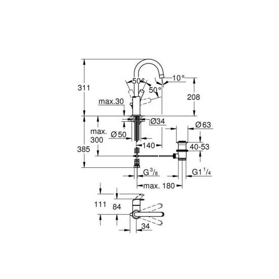 Grohe Einhand-Waschtischbatterie EUROSMART DN 15, L-Size, Schwenkbarer Rohrauslauf Chrom – Bild 2