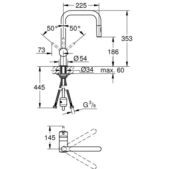 Grohe Einhand-Spültischbatterie MINTA U-Auslauf, Herausziehbare Dual Spülbrause Chrom – Bild 2