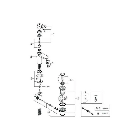 Grohe Einhand-Waschtischbatterie BAULOOP DN 15, S-Size Zugstangen-Ablaufgarnitur 1 1/4" Chrom – Bild 4