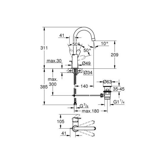 Grohe Einhand-Waschtischbatterie BAUEDGE DN 15, L-Size Chrom – Bild 2