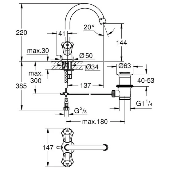 Grohe Costa Zweigriff-Waschtischbatterie Chrom - 21375001 – Bild 2