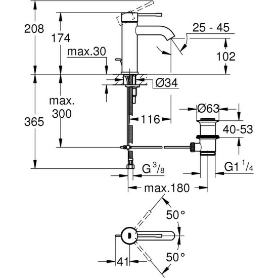 Grohe Einhand-Waschtischbatterie ESSENCE S-Size Mit Zugstangen-Ablaufgarnitur Hard Graphite Gebürstet – Bild 2