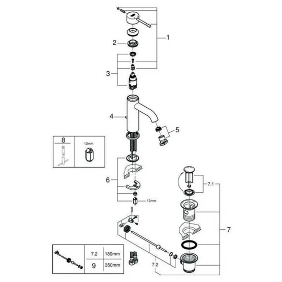 Grohe Einhand-Waschtischbatterie ESSENCE S-Size Mit Zugstangen-Ablaufgarnitur Hard Graphite Gebürstet – Bild 7