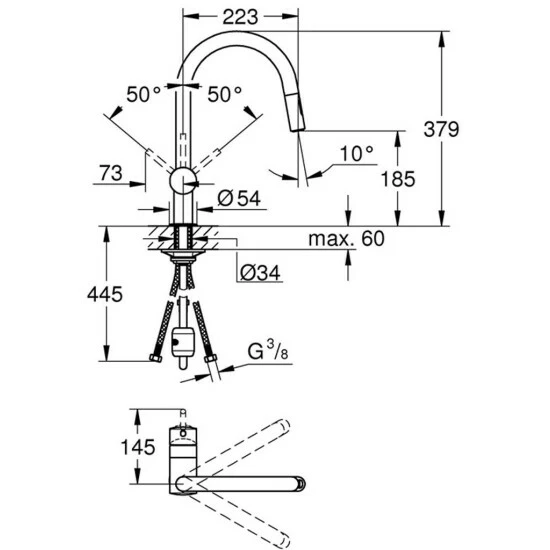Grohe Einhand-Spültischbatterie MINTA C-Auslauf, Herausziehbare Dual Spülbrause Hard Graphite Gebürstet – Bild 2