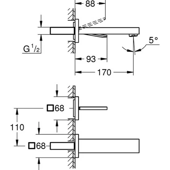 Grohe 2-Loch-Waschtischbatterie EUROCUBE JOY Wandmontage Ausladung 171 Mm Chrom – Bild 3