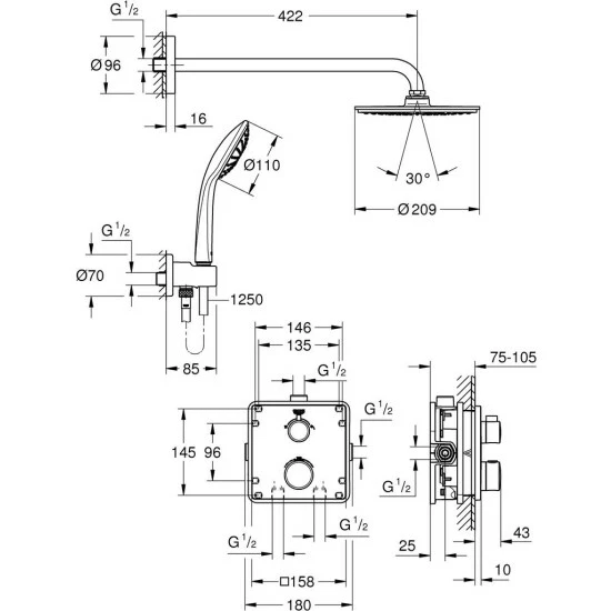 Grohe UP-Duschsystem GROHTHERM Mit Rainshower Cosmopolitan 210 Chrom – Bild 2