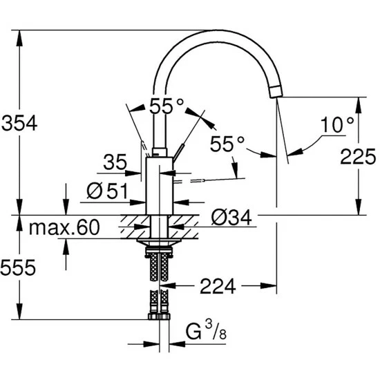 Grohe Eurosmart Cosmopolitan Spültischbatterie Hoher Auslauf Niederdruck Chrom - 31180000 – Bild 2