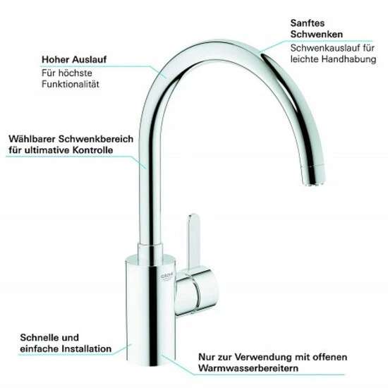 Grohe Eurosmart Cosmopolitan Spültischbatterie Hoher Auslauf Niederdruck Chrom - 31180000 – Bild 7