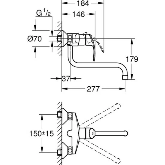 Grohe Einhand-Spültischbatterie EUROSMART DN 15, Wandmontage, Ausladung 277 Mm Chrom – Bild 2