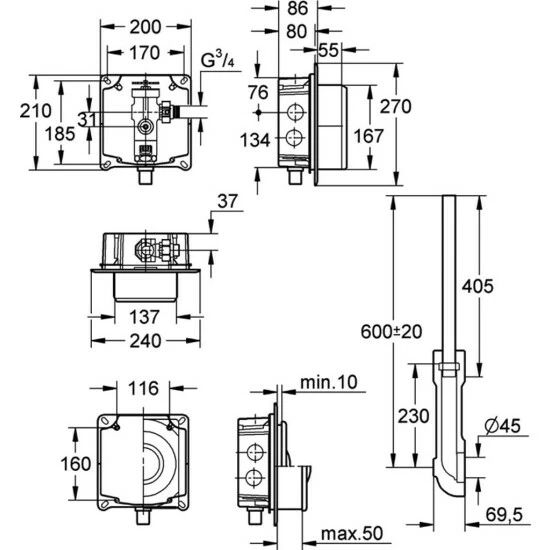 Grohe Rapid S / Rapid SL / Uniset WC-Druckspüler Wandeinbau Für Installationssysteme - 37153000 – Bild 2