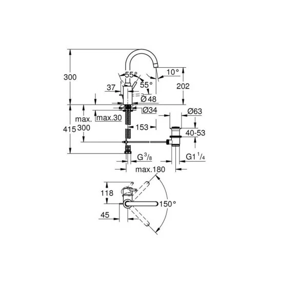 Grohe Einhand-Waschtischbatterie CONCETTO DN 15 L-Size, Bogenauslauf Chrom – Bild 2