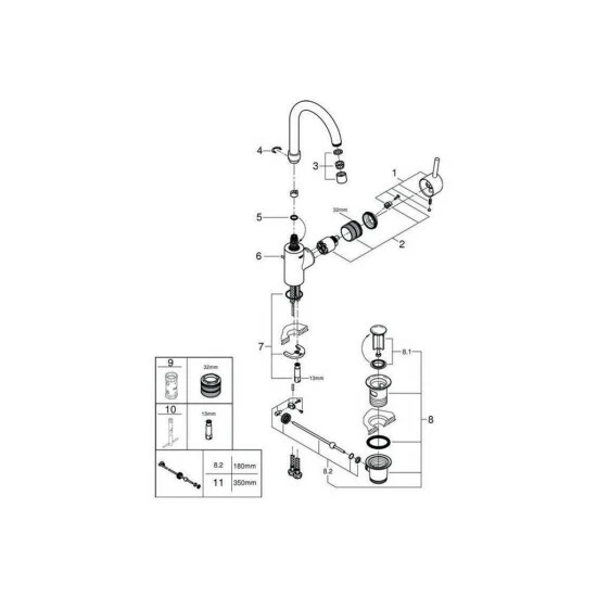 Grohe Einhand-Waschtischbatterie CONCETTO DN 15 L-Size, Bogenauslauf Chrom – Bild 4