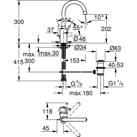 Grohe Einhand-Waschtischbatterie CONCETTO DN 15 L-Size, Bogenauslauf Chrom – Bild 8