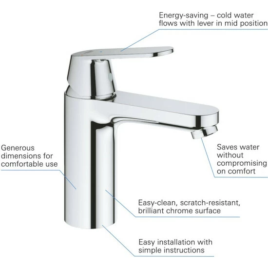 Grohe Einhand-Waschtischbatterie COSMOPOLITAN EUROSMART DN 15 Glatter Körper Chrom – Bild 7