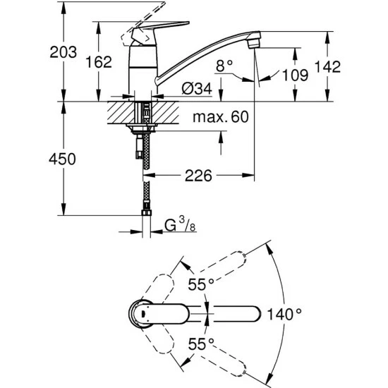 Grohe Einhand-Spültischbatterie C EUROSMART DN 15 Mousseur Chrom – Bild 11