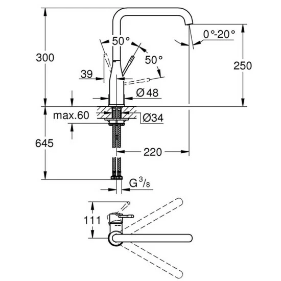 Grohe Einhand-Spültischbatterie ESSENCE DN 15, Hoher Auslauf Supersteel – Bild 3