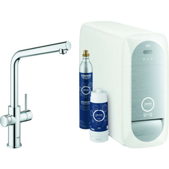 Grohe Einhand-Spültischbatterie BLUE HOME Starter-Kit, L-Auslauf Supersteel