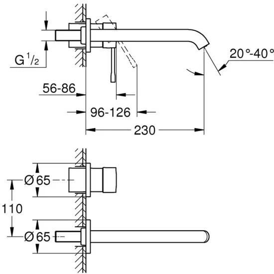 Grohe 2-Loch-Waschtischbatterie ESSENCE Ausladung 230 Mm Hard Graphite Gebürstet – Bild 3