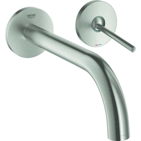 Grohe 2 Loch Waschtisch Wandarmatur Atrio 19918 FMS Ausladung 221mm Supersteel, 19918DC3 – Bild 3