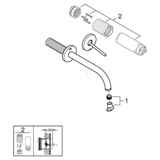 Grohe 2 Loch Waschtisch Wandarmatur Atrio 19918 FMS Ausladung 221mm Supersteel, 19918DC3 – Bild 7