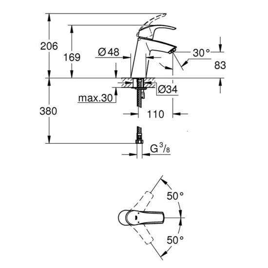 Grohe Eurosmart Einhand-Waschtischbatterie Mittelhoch Glatter Körper Chrom - 23324001 – Bild 3