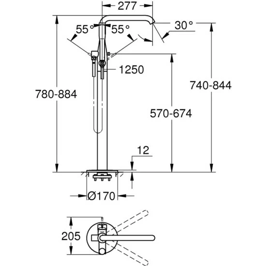 Grohe Einhand-Wannenbatterie ESSENCE DN 15, Bodenmontage, Fertigmontageset Für 45984 Chrom – Bild 2