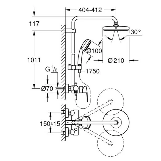 Grohe Duschsystem COSMOPOLITAN SYSTEM 210 TEMPESTA Mit Einhandmischer Für Die Wandmontage Chrom – Bild 2