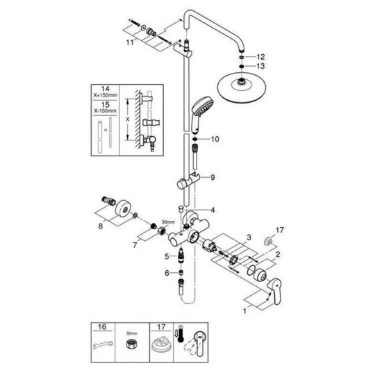 Grohe Duschsystem COSMOPOLITAN SYSTEM 210 TEMPESTA Mit Einhandmischer Für Die Wandmontage Chrom – Bild 6