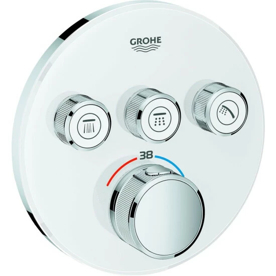 Grohe Thermostat GROHTHERM SMARTCONTROL Rund, 3 Absperrventile Moon White