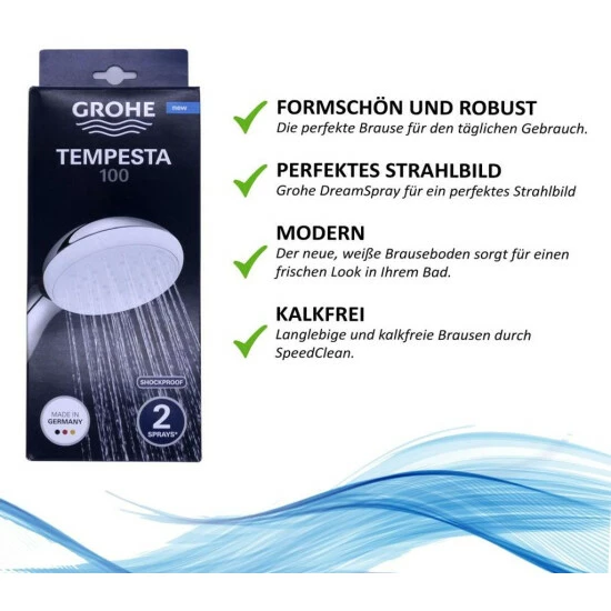 Grohe Handbrause 100 TEMPESTA 2 Strahlarten Chrom – Bild 7